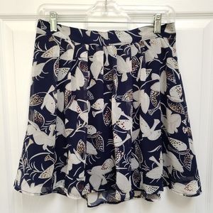Old Navy Blue Bird Print Pleated Elastic Waist Lined Mini Skirt